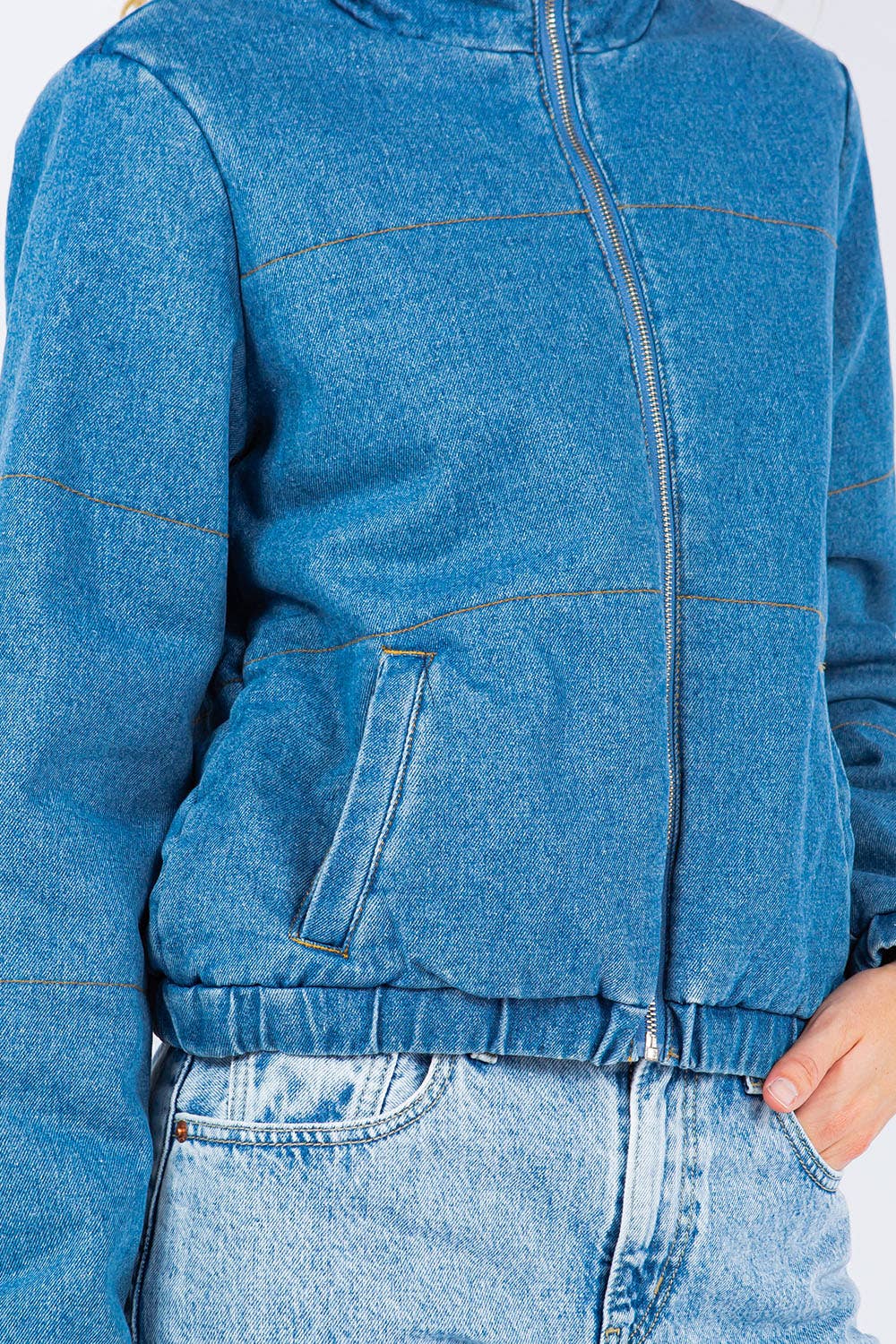 Oversized Denim Puffer Jacket - Medium Wash