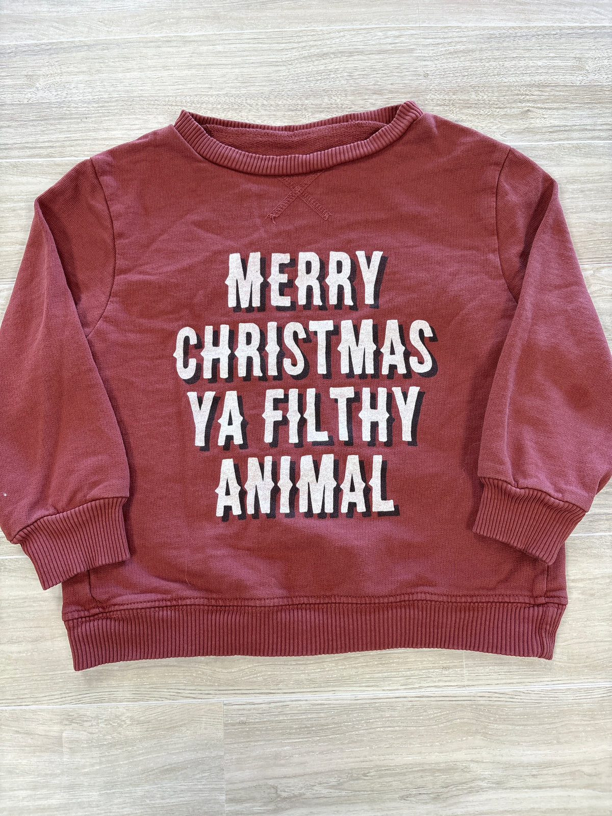 2T Burnt Red Merry Christmas Ya Filthy Animal Crewneck - Blemish