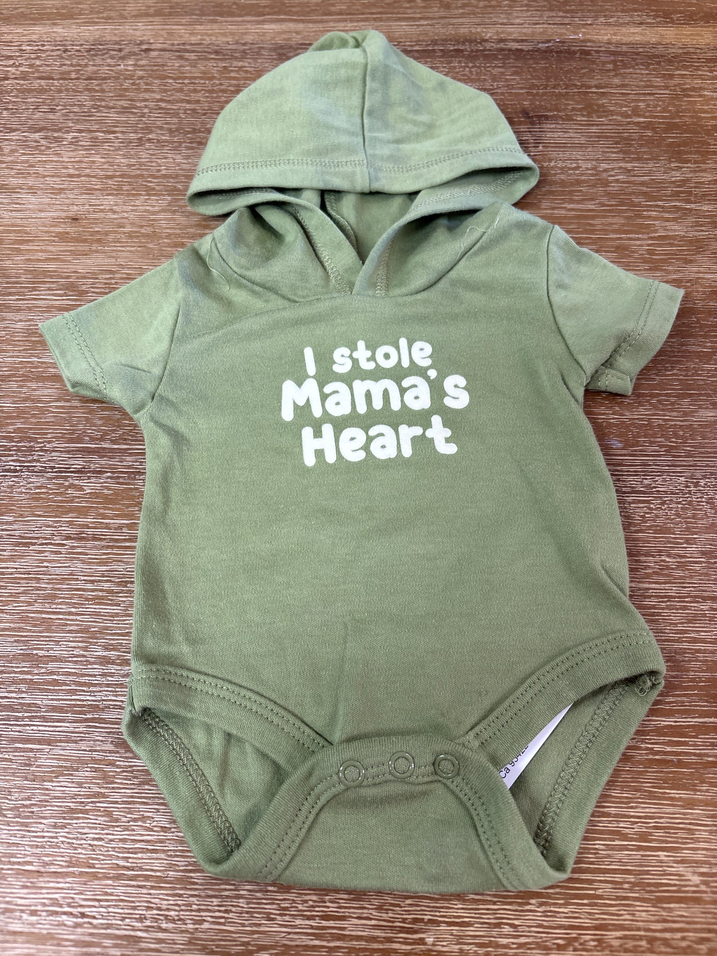 3m I Stole Mama's Heart Green Hooded Onesie