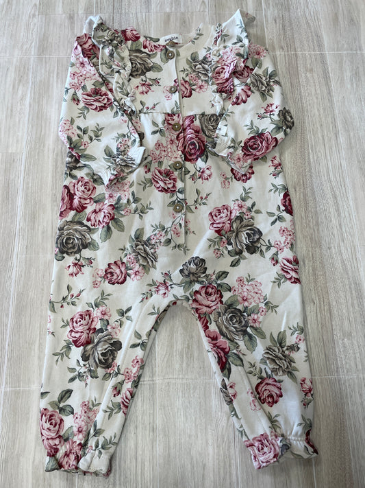 NWT 6-9m Off White Floral Ruffle Button Jumpsuit