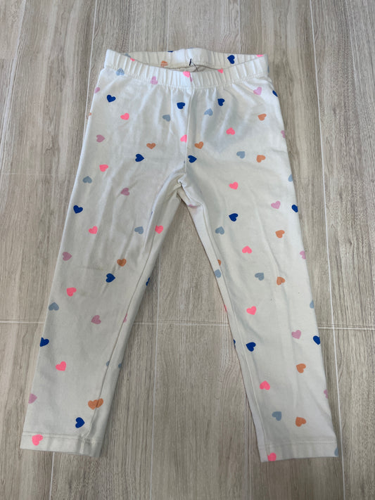 2T White Multi Color Heart Leggings