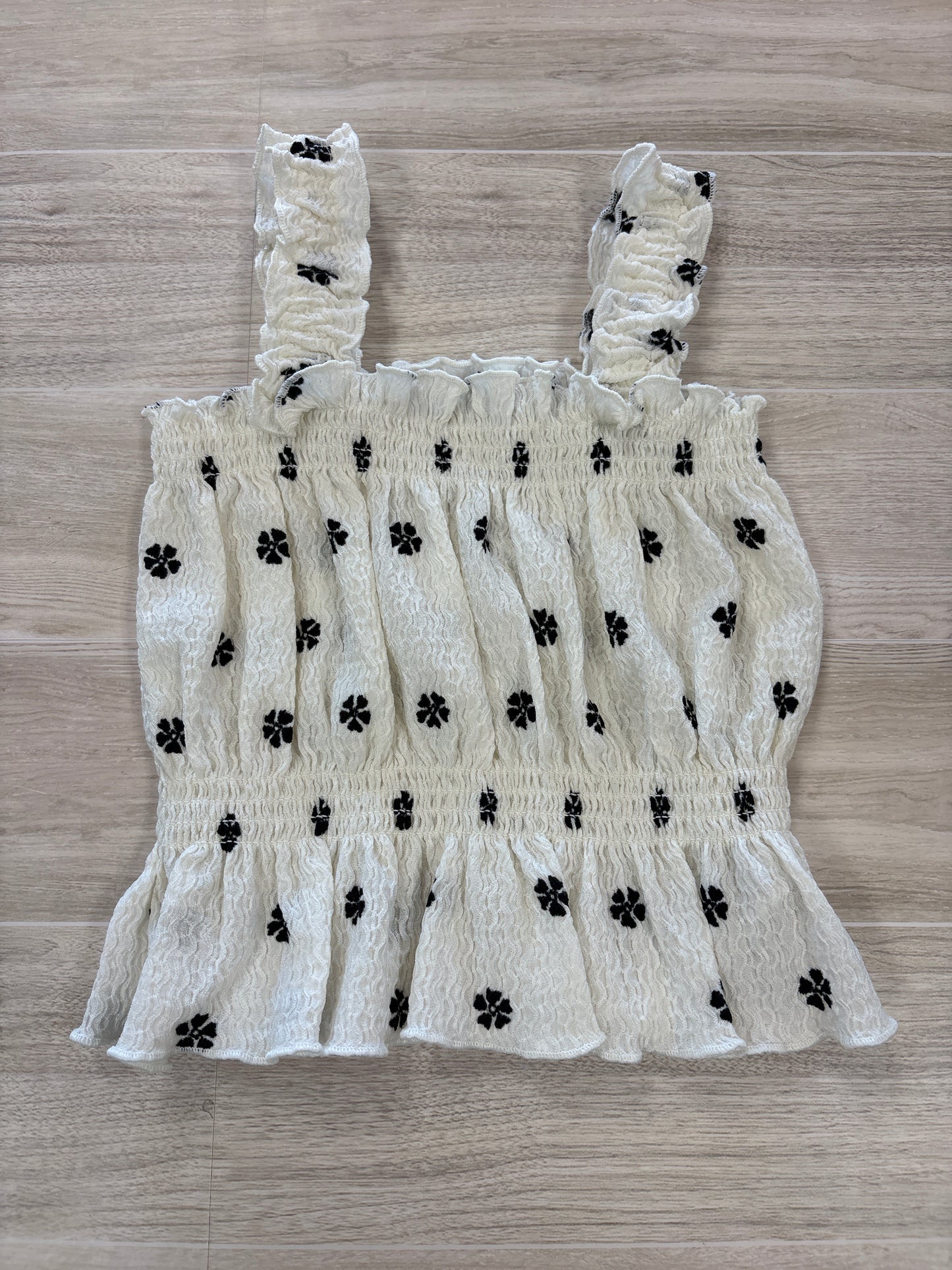 12-18m White With Black Floral Smocked Tank