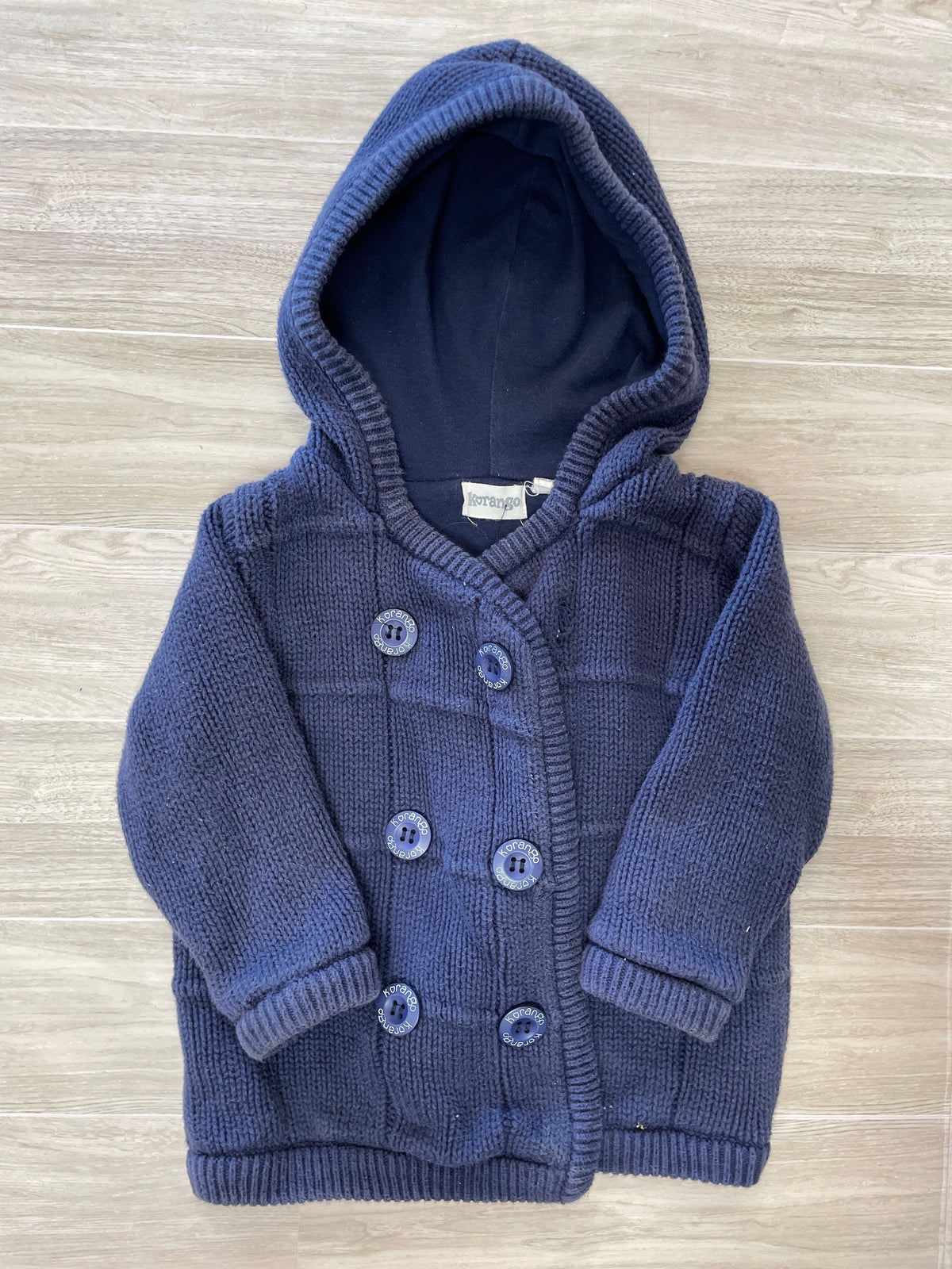 6-12m Navy Knit Button Hooed Sweater