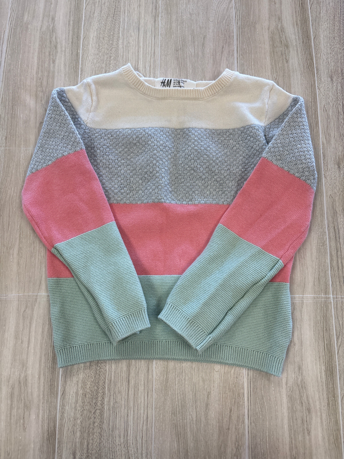 2T Cream/Silver/Pink/Green Colorblock Sweater