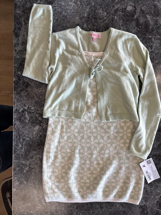 10 Mint Knit Floral Dress + Cardigan Set