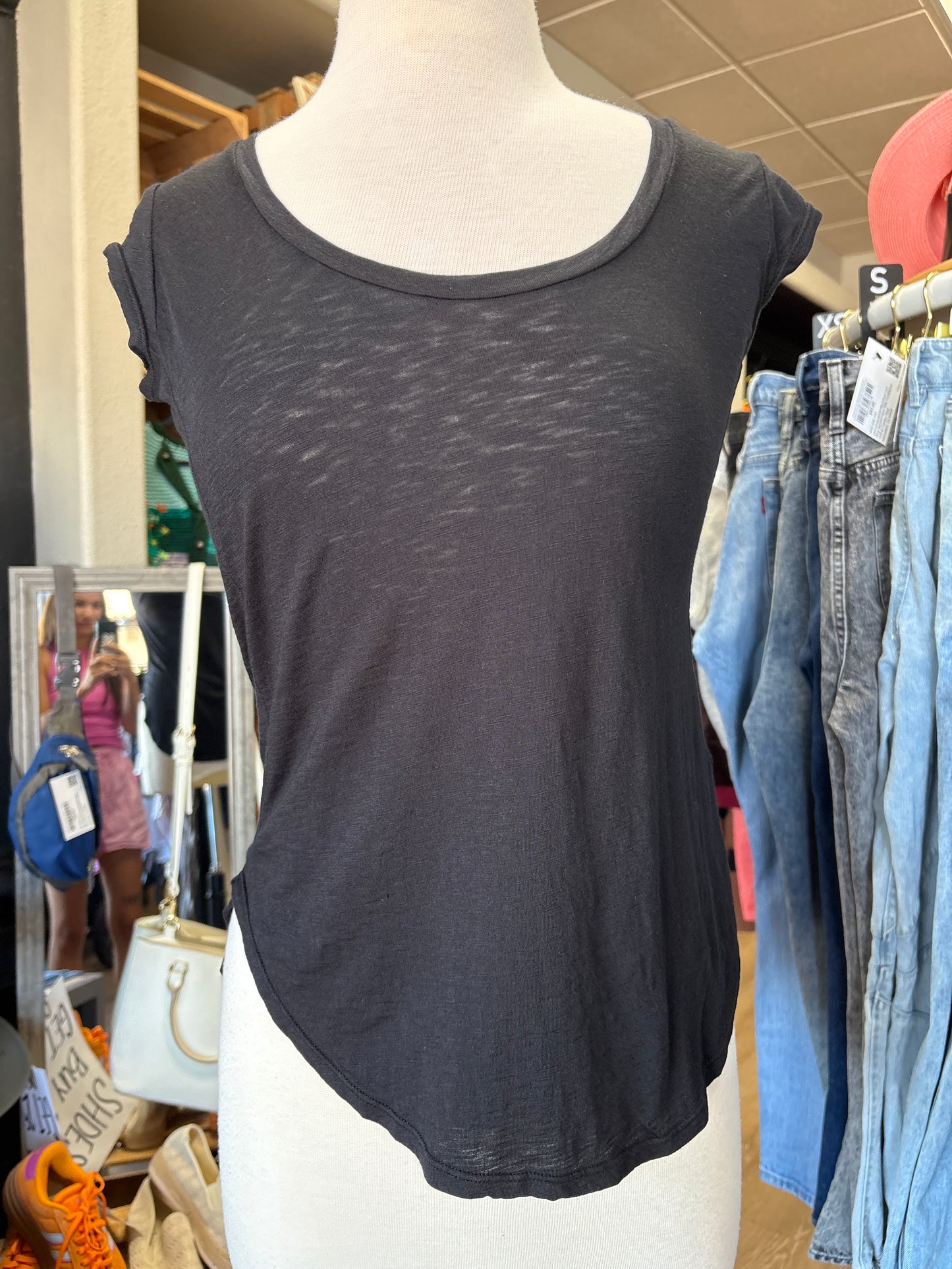 Womens XSmall Oversized Black Wide Neck Tank Top