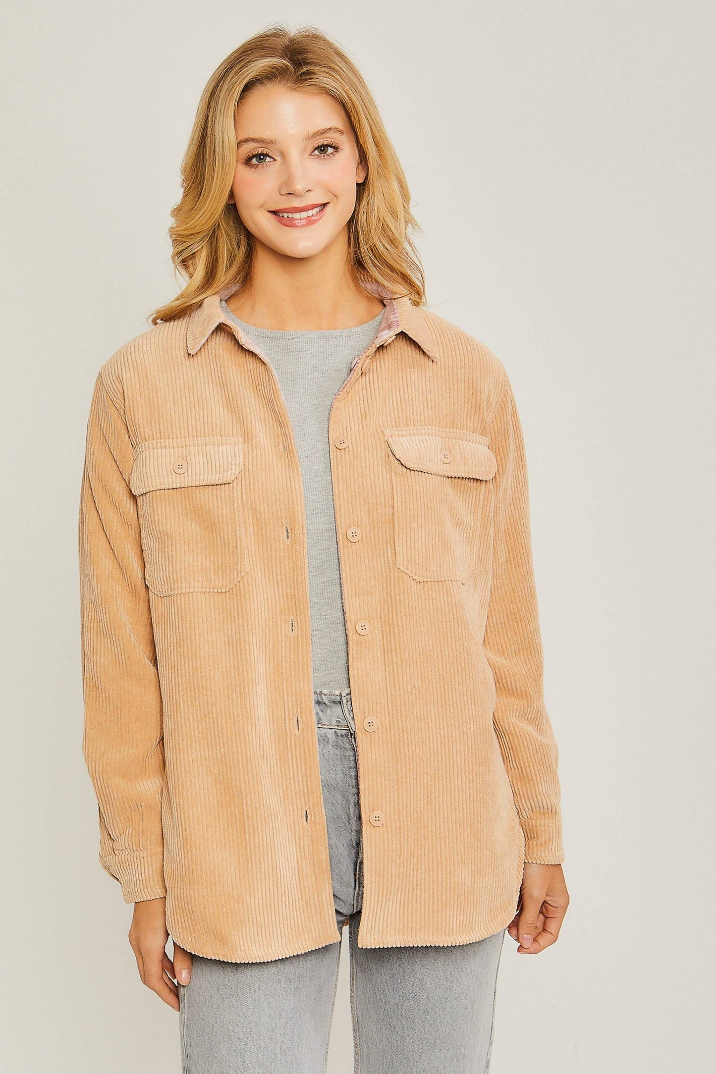 Corduroy Reversible Button Down Jacket | CAMEL