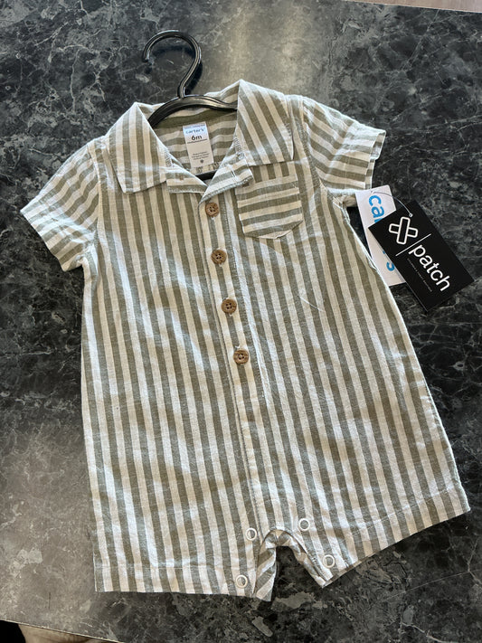 NWT 6m Sage Striped Romper