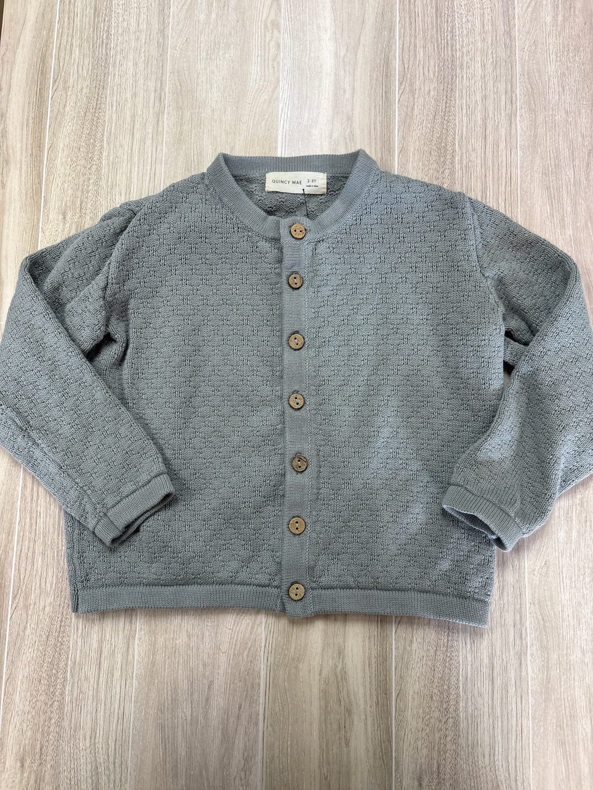 2/3 Dusty Blue Eyelet Knit Button Quincy Mae Cardigan