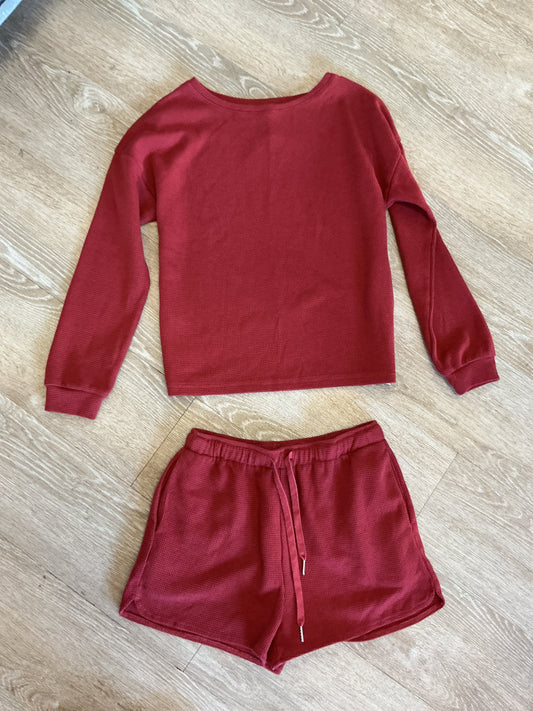 Womens Small Terracotta Waffle Knit 2 Piece Lounge Set