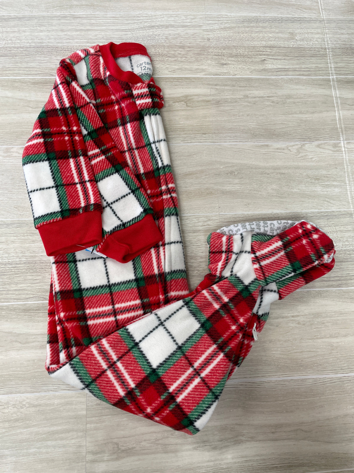 NWT 12m Red/Green Plaid Footed Pajama