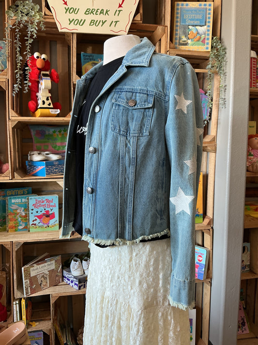 Womens Medium Cupcakes & Cashmere Star Sleeve Denim Jacket