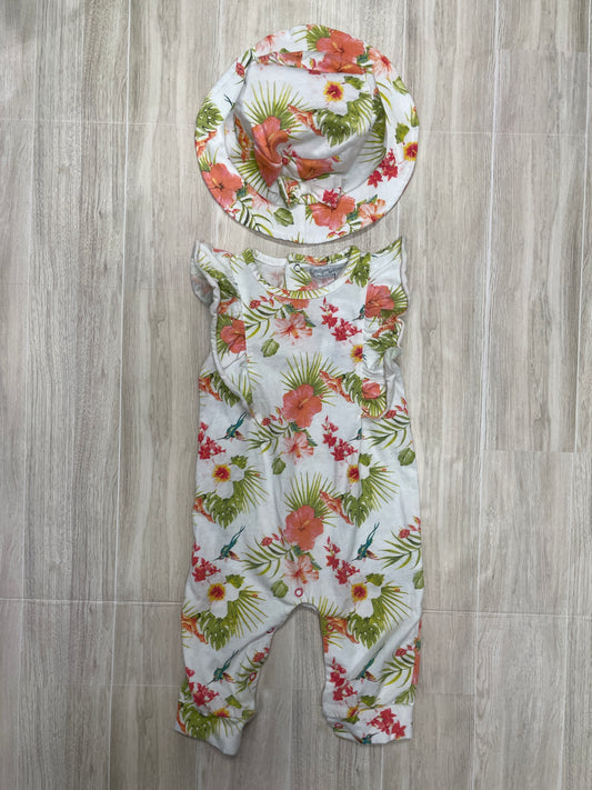 3-6m Tropical Hummingbird Romper + Hat Set