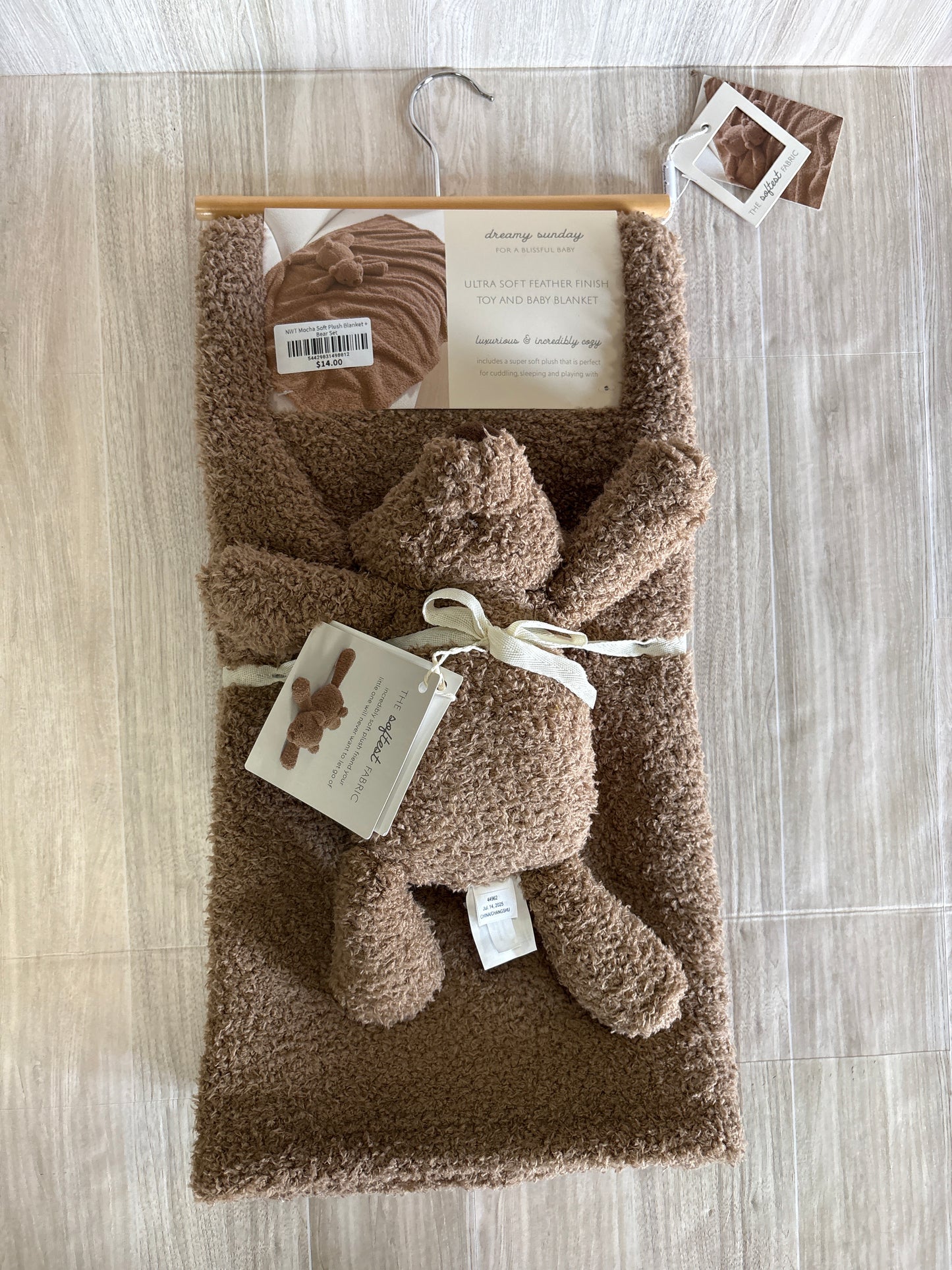 NWT Mocha Soft Plush Blanket + Bear Set