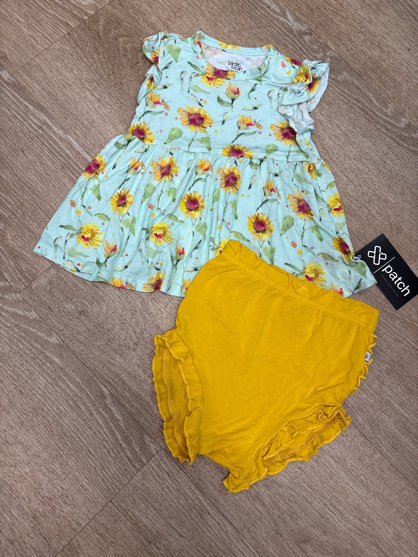 18-24m Birdie Bean Sunflower Top + Yellow Bloomer Set