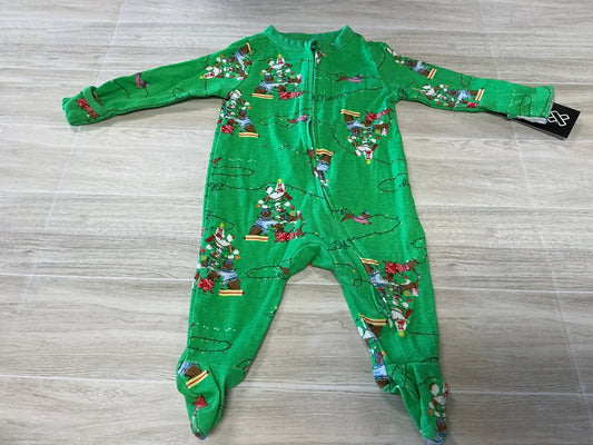 0-3m Green Holiday Dog with Lights Pajama