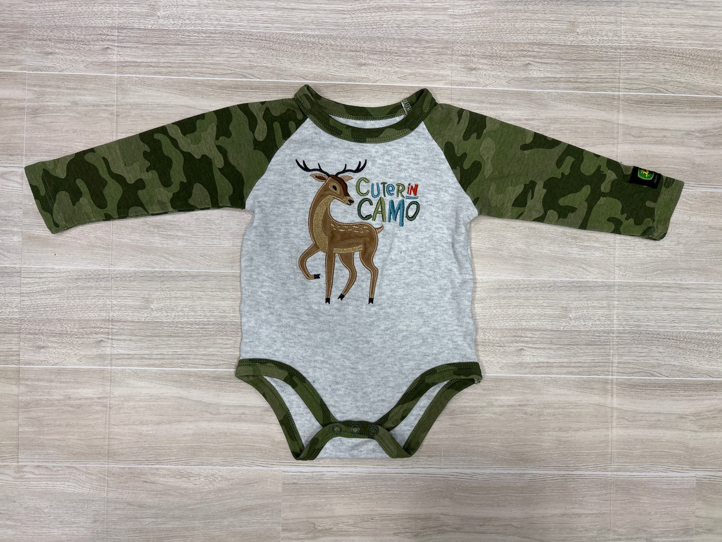 3/6m John Deere Cuter In Camo Long Sleeve Onesie