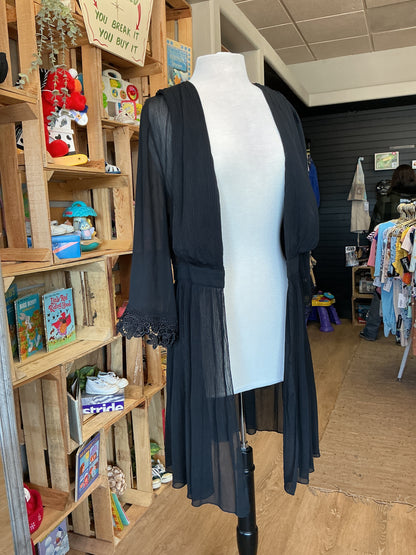 Womens Small Sheer Lace Black Kimono