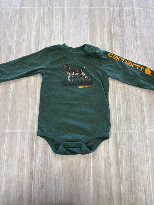 12m Green Carhartt Dog Graphic Long Sleeve Onesie