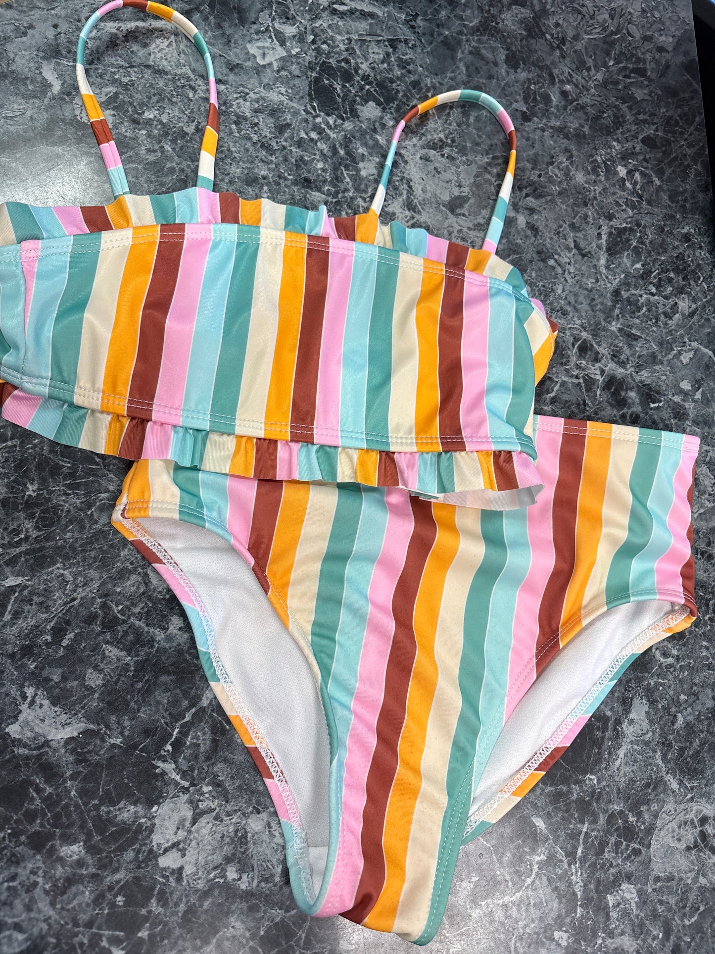 7/8 Retro Striped 2 Piece Swim Suit