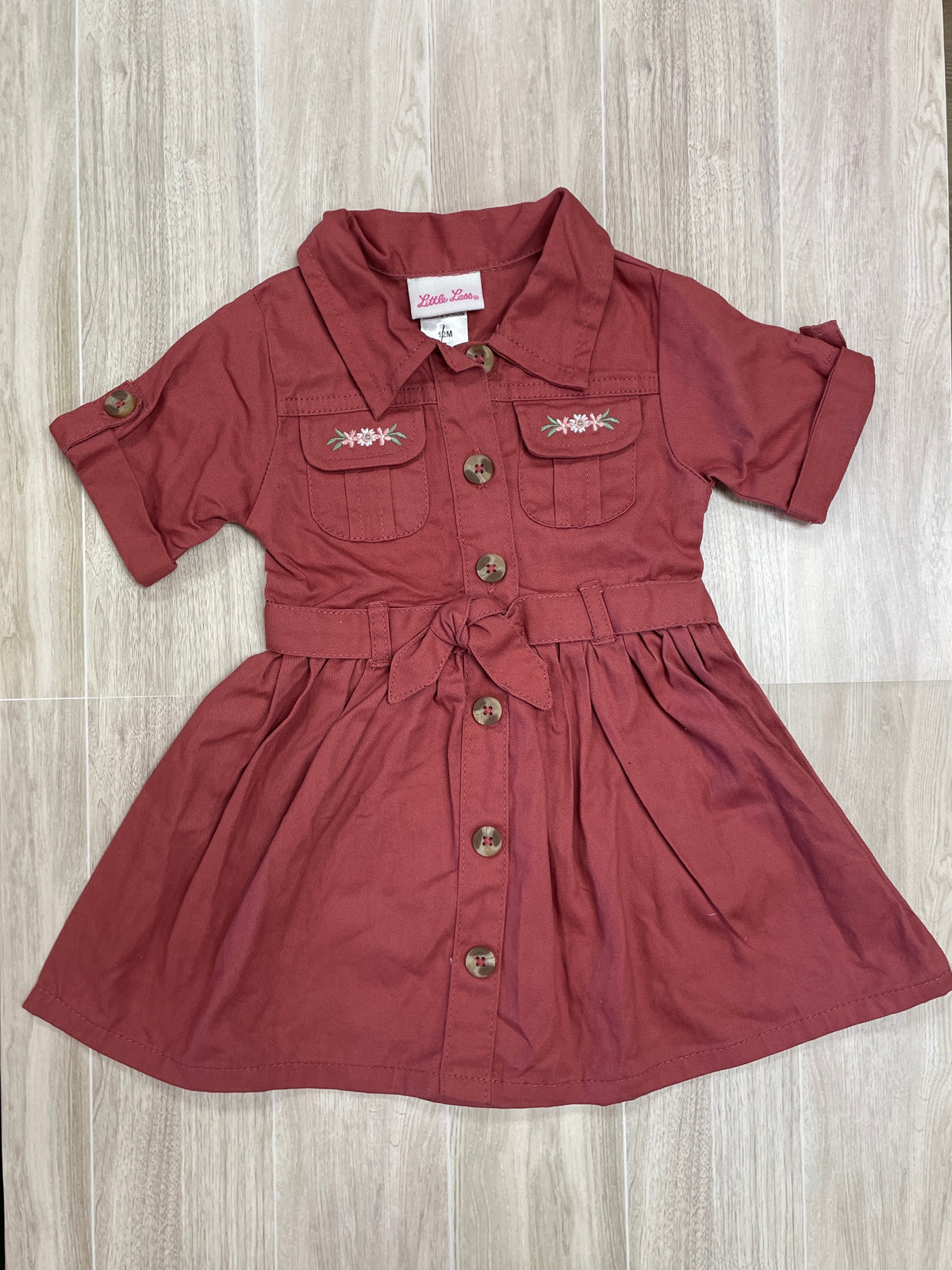 NWT 12m Burnt Red Floral Button Up Collared Dress