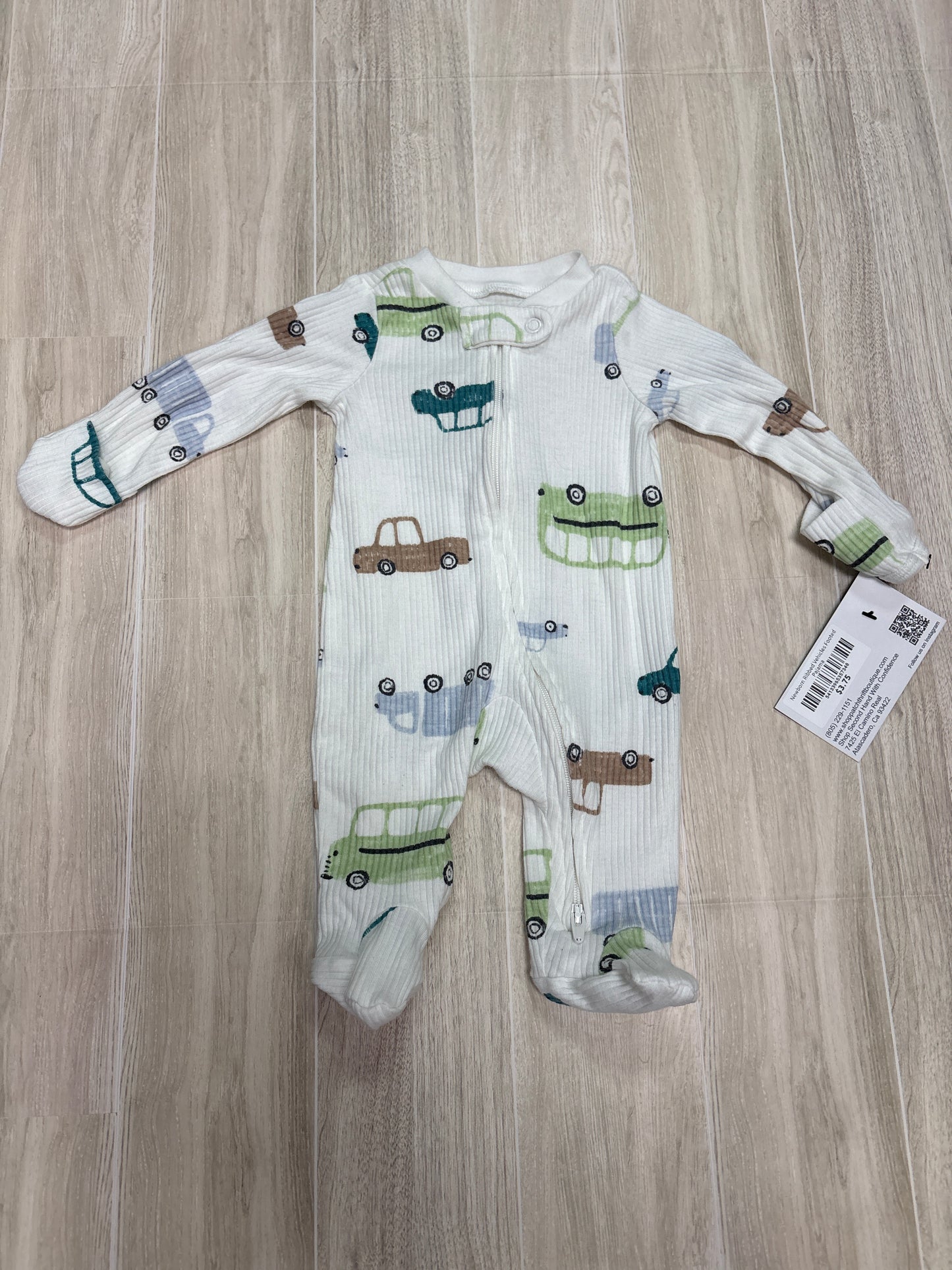 Newborn Ribbed Vehicles Footed Pajama