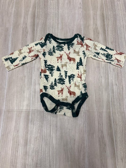 0-3m Cream Trees Holiday Onesie - Blemish