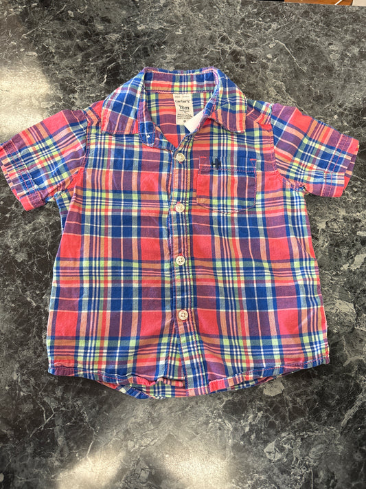 18m Blue/Red Plaid Button Up