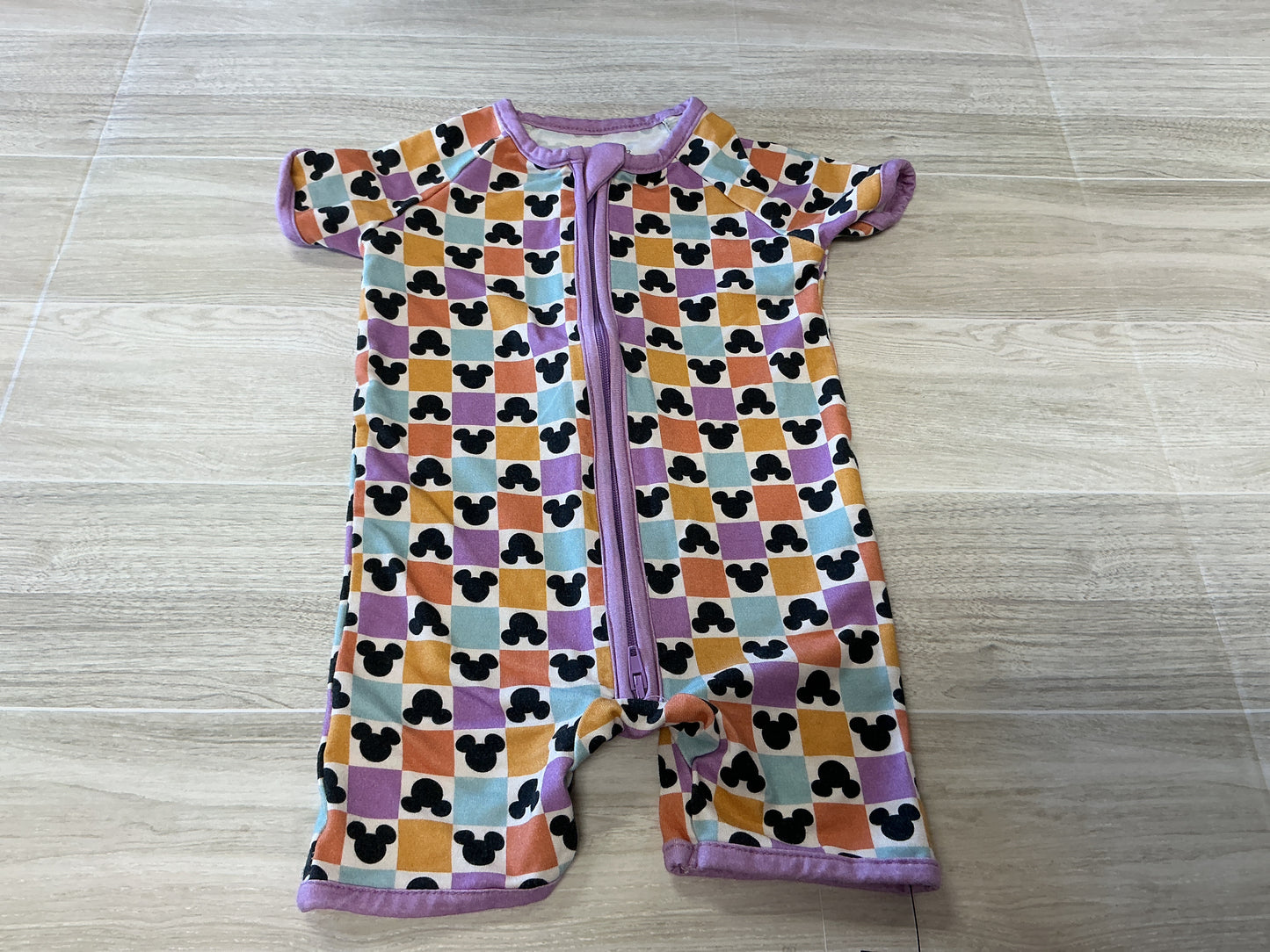 3-6m Little One Shop Multi Checkered Mickey Shortie Romper