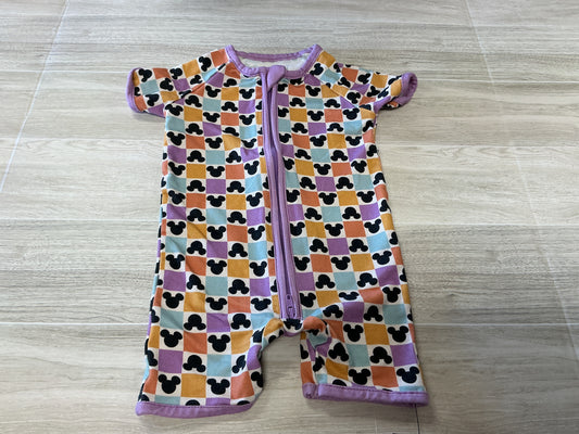 3-6m Little One Shop Multi Checkered Mickey Shortie Romper