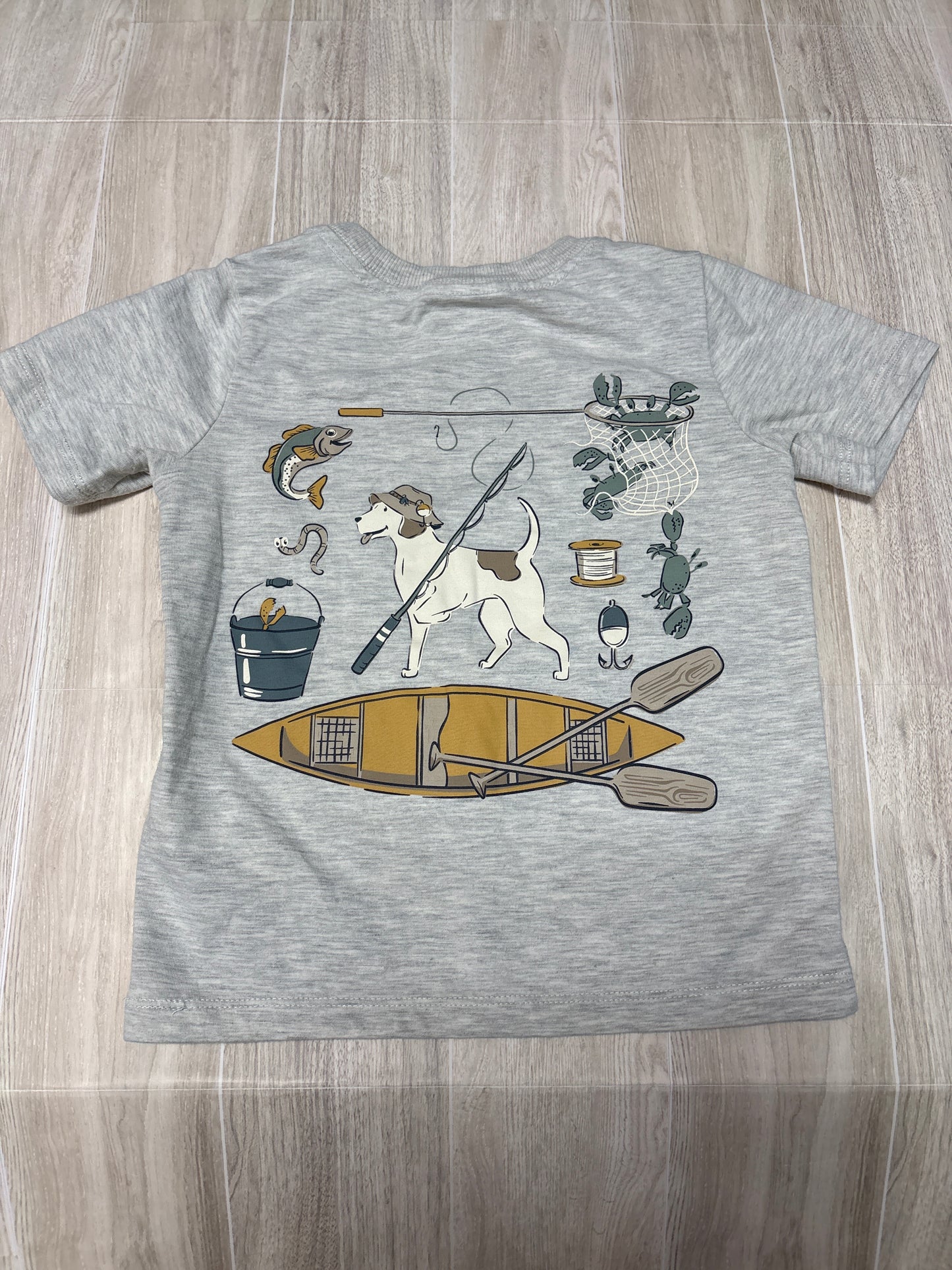 3T Grey Fishing Graphic Tee + Active Shorts + Stickers