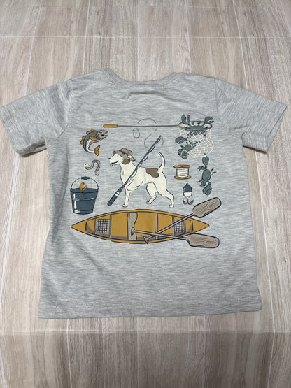 3T Grey Fishing Graphic Tee + Active Shorts + Stickers