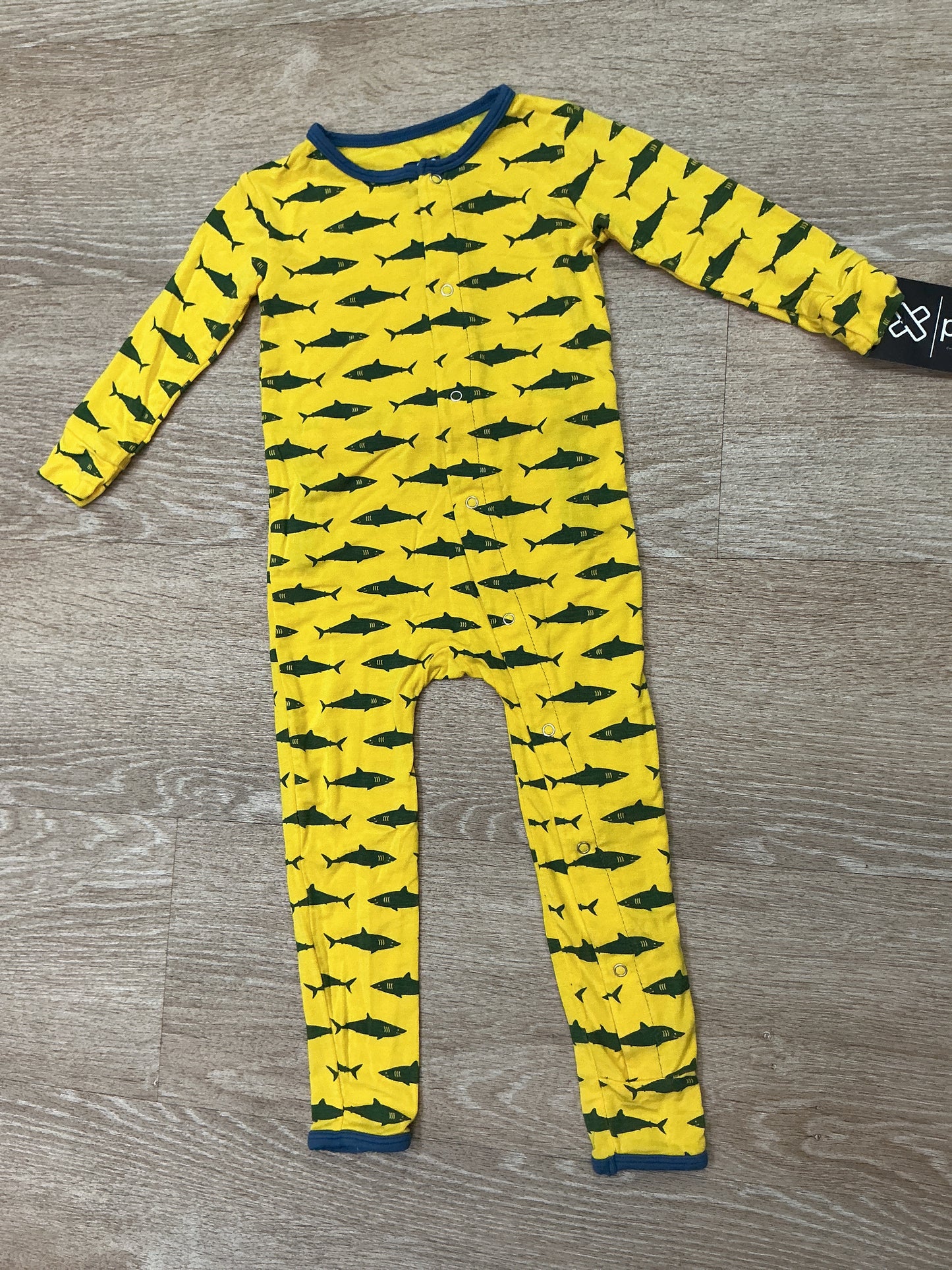 18-24m Kickee Pants Yellow Shark Pajama Romper