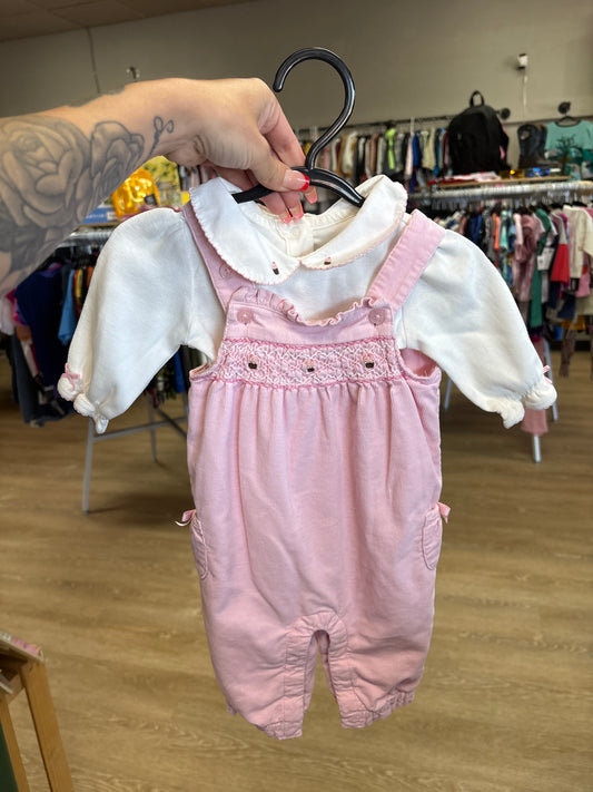 0-3m Janie And Jack Pink Cupcake Overalls + Onesie Set