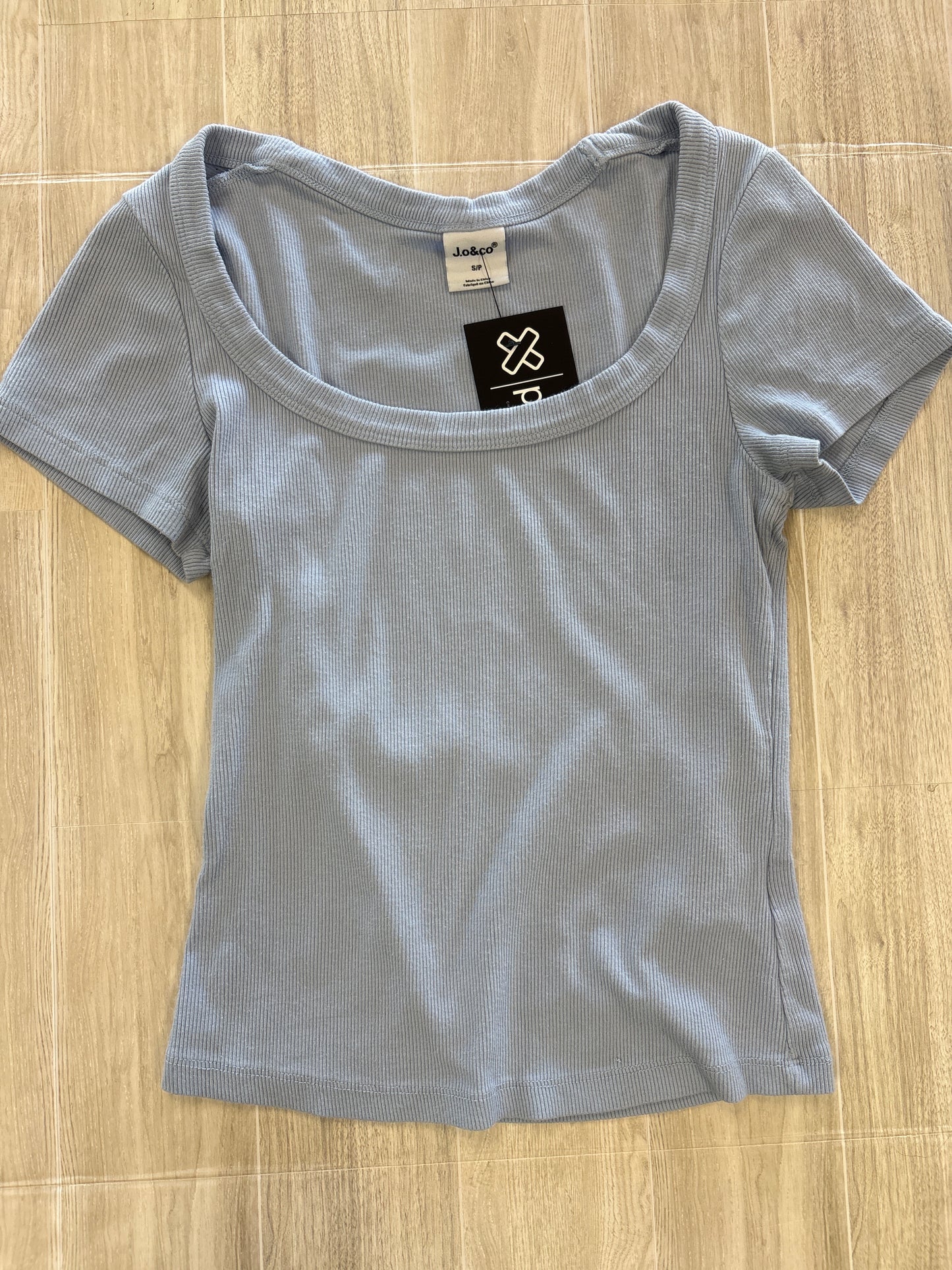 Womens Light Blue Ribbed Tee