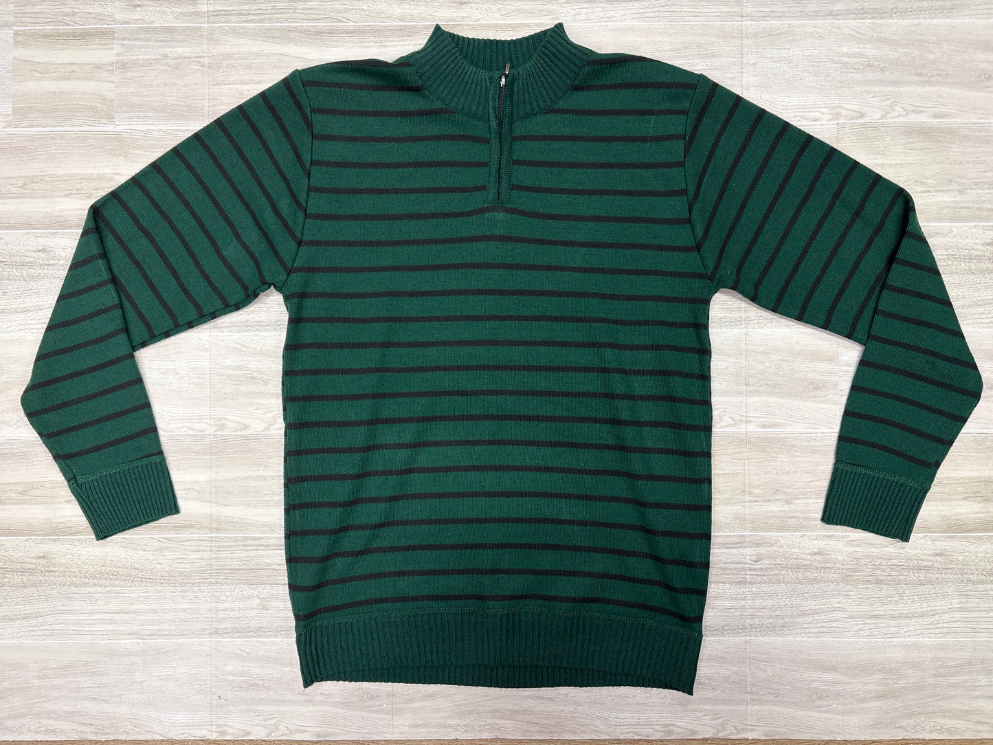 10/12 Street Rule Striped 1/4 Zip Green Sweater