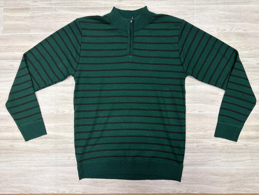 10/12 Street Rule Striped 1/4 Zip Green Sweater