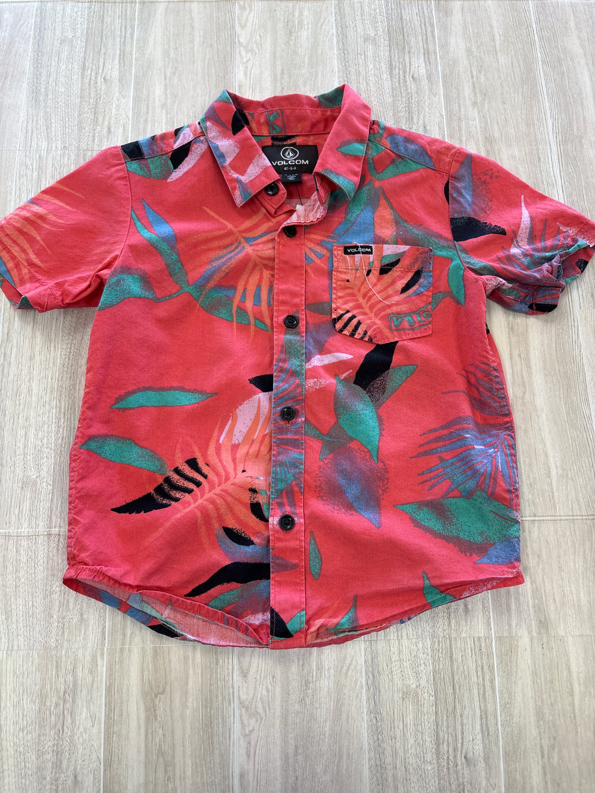4T Volcom Red Floral Button Up