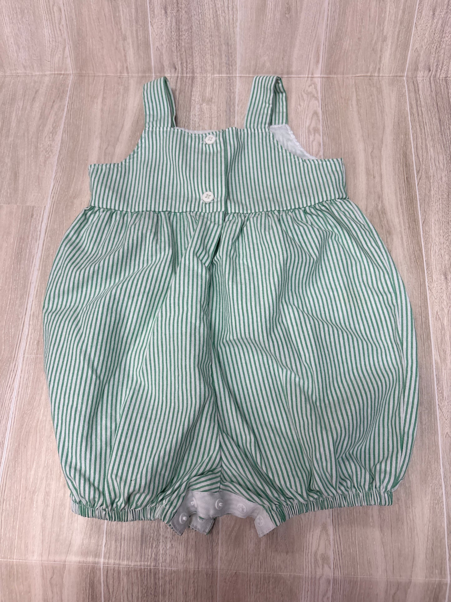 18m Green Striped Bubble Romper with Flower Details