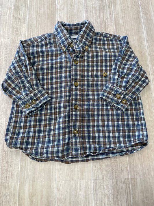 2T Oshkosh Blue/Brown Plaid Button Flannel