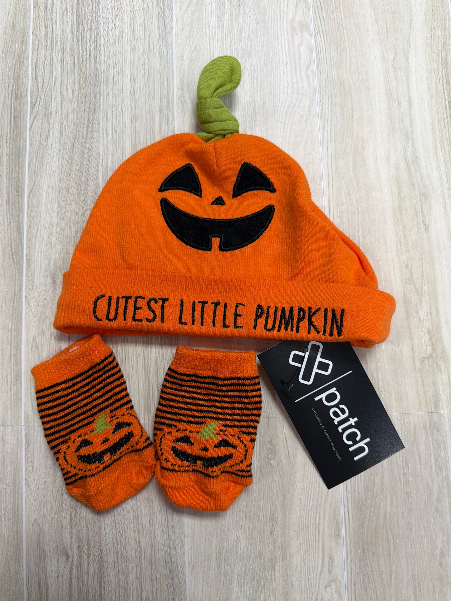 Infant Cutest Little Pumpkin Beanie + Socks Set
