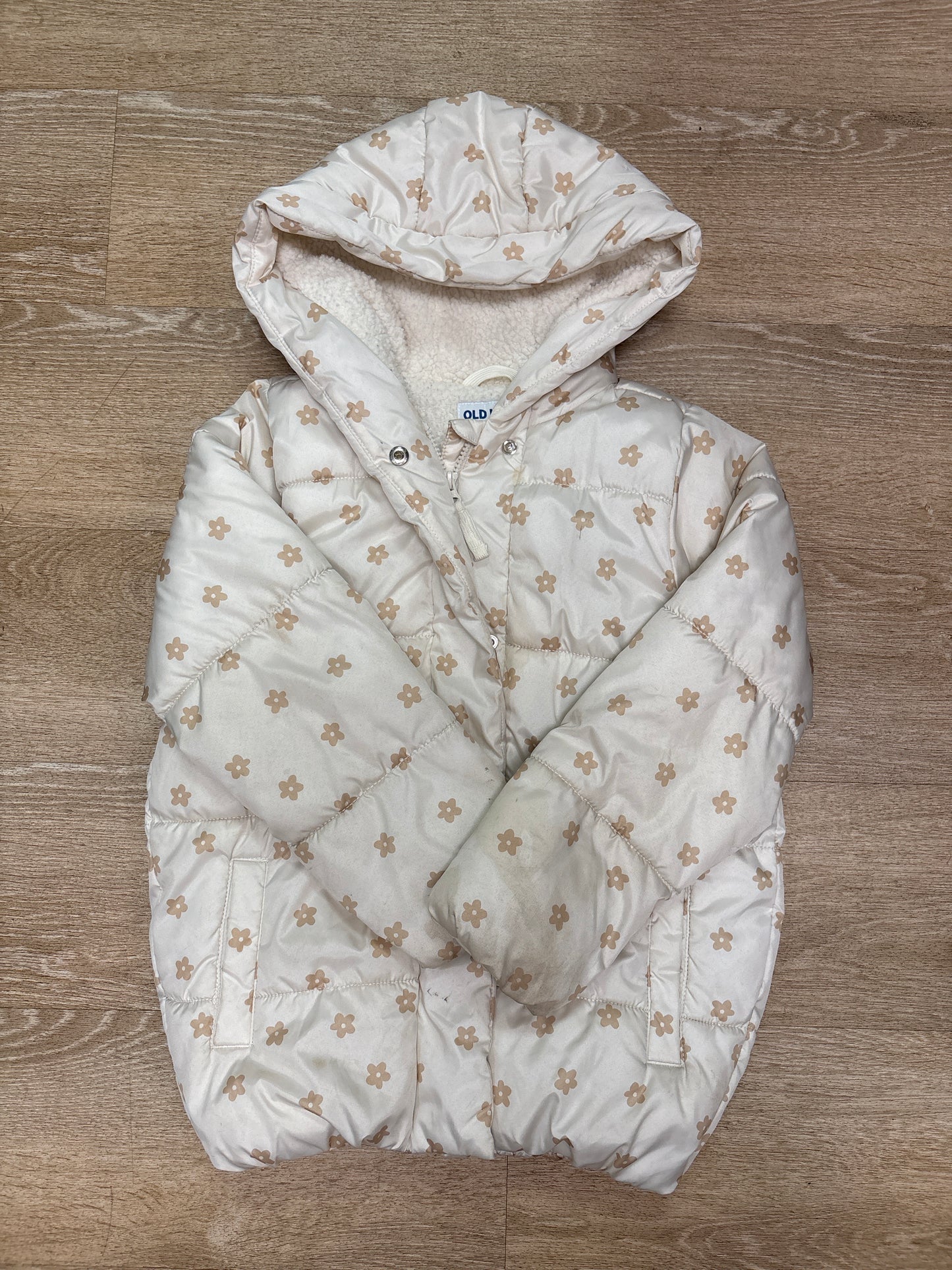 8 Cream Floral Teddy Lined Puffer Jacket - Blemish
