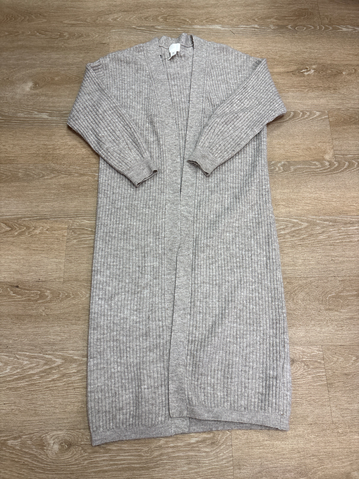 Womens Small Tan Ribbed Knit Long Cardigan