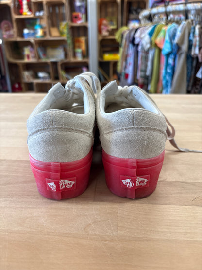 Womens 5 Suede Cream/Pink Platform Vans
