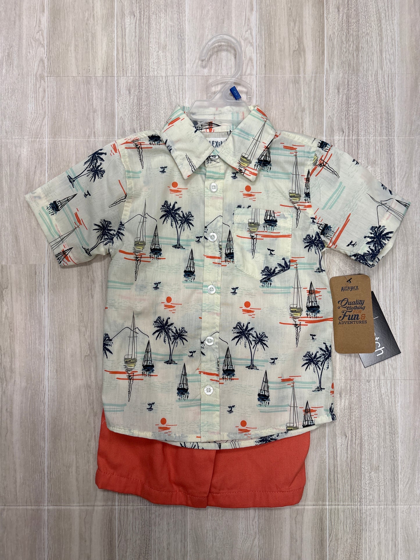 NWT 3T Sailboats Coral Shorts + Button Up Shirt Set