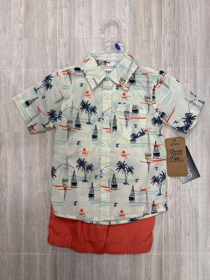 NWT 3T Sailboats Coral Shorts + Button Up Shirt Set