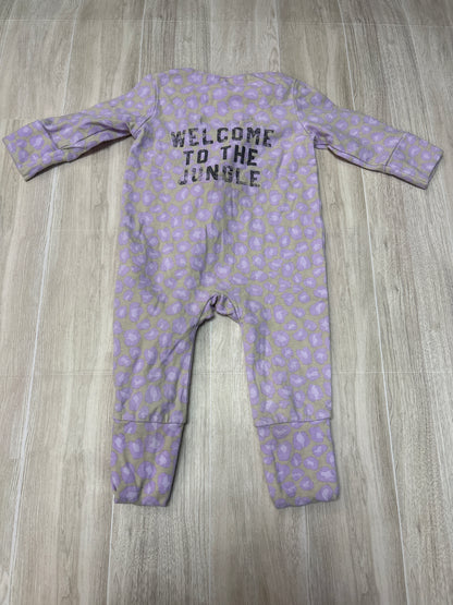 0-3m Cotton On Purple Cheetah Guns & Roses Romper