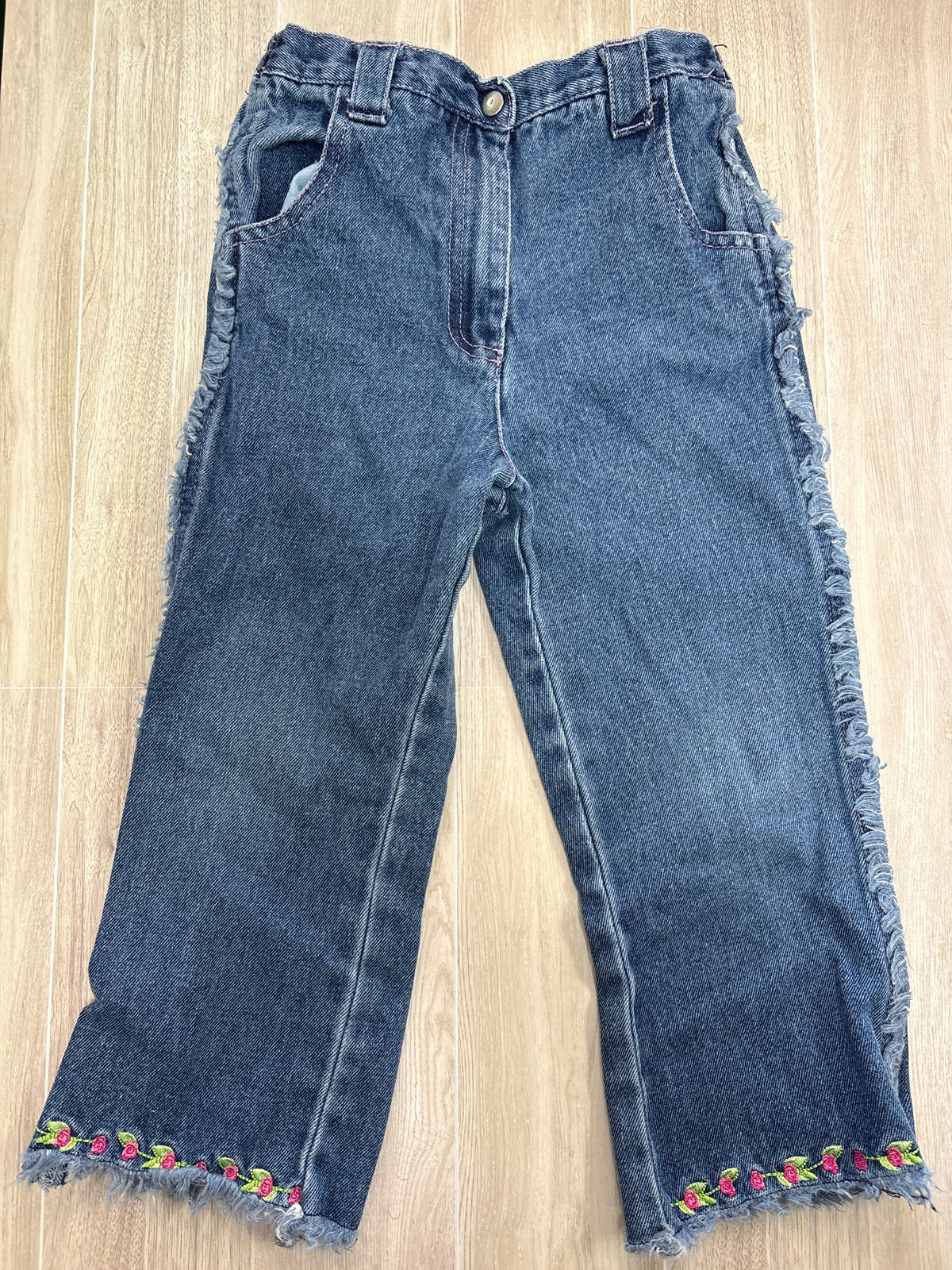 3T Y2K Medium Wash Floral Detail Denim
