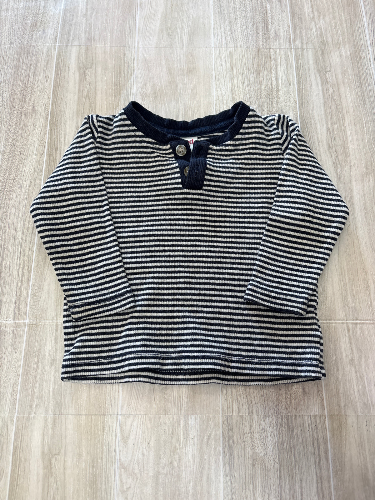 6-12m Navy/White Striped Button Long Sleeve