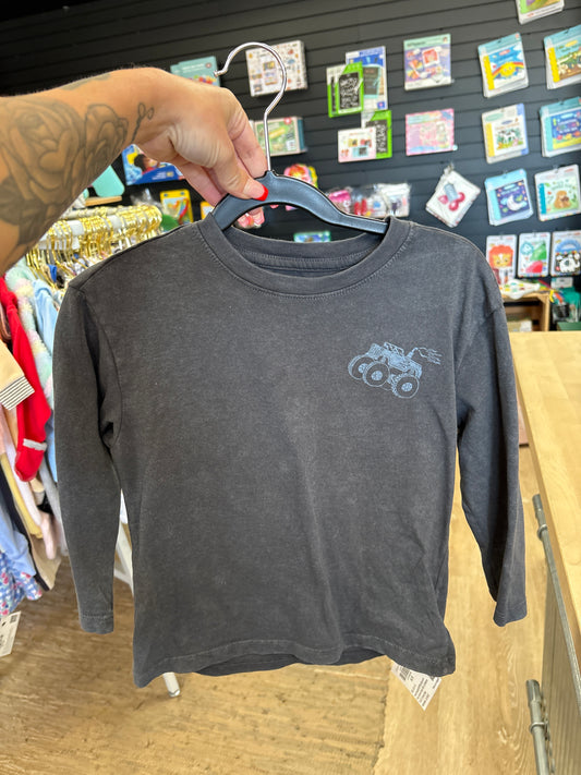 4T Charcoal Grey Monster Truck Long Sleeve Tee